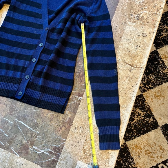 Women’s SZ S EXPRESS Royal blue and Black Striped V-Neck Sequin Elbow Cardigan - Picture 14 of 14